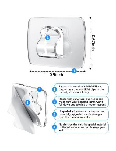 100 Clips de Luz Mini Transparentes ispneay para Montaje en Pared