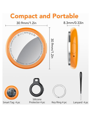 Etiquetas de Rastreo Tukio TX02 - 4 Paquete, Bluetooth, Naranja