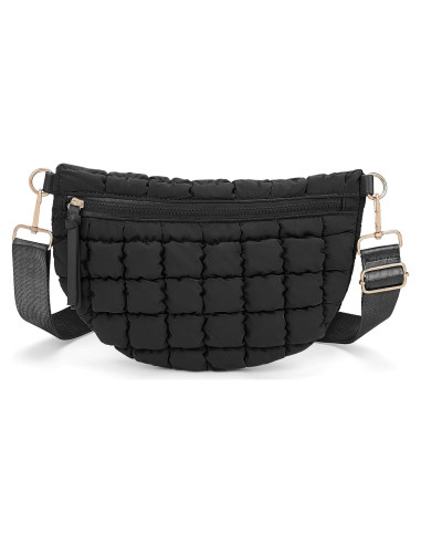Bolso Cruzado Acolchado de Nylon para Mujeres - Negro