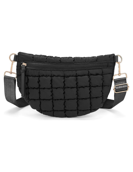 Bolso Cruzado Acolchado de Nylon para Mujeres - Negro