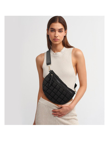 Bolso Cruzado Acolchado de Nylon para Mujeres - Negro