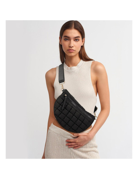 Bolso Cruzado Acolchado de Nylon para Mujeres - Negro