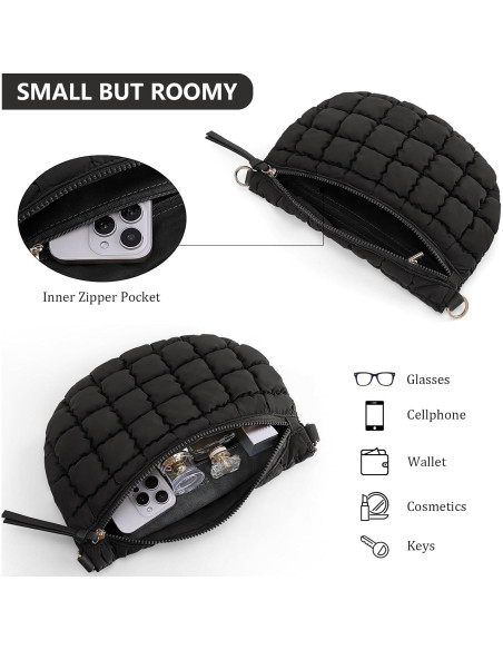 Bolso Cruzado Acolchado de Nylon para Mujeres - Negro