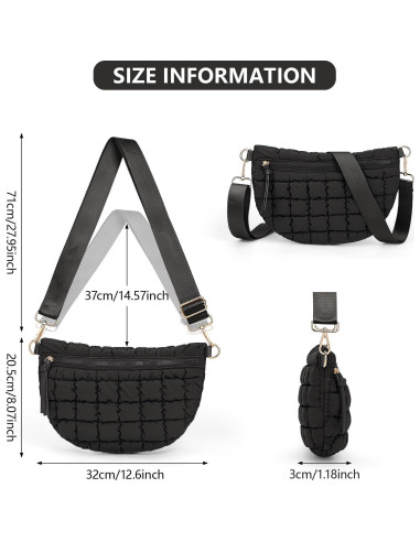 Bolso Cruzado Acolchado de Nylon para Mujeres - Negro