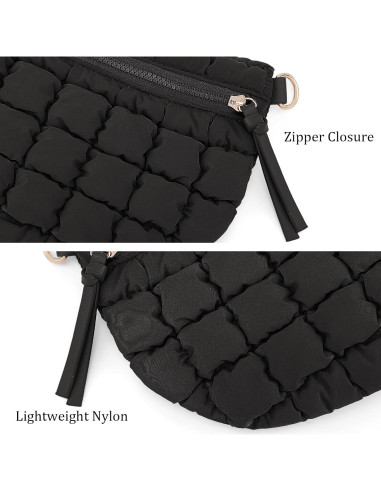 Bolso Cruzado Acolchado de Nylon para Mujeres - Negro