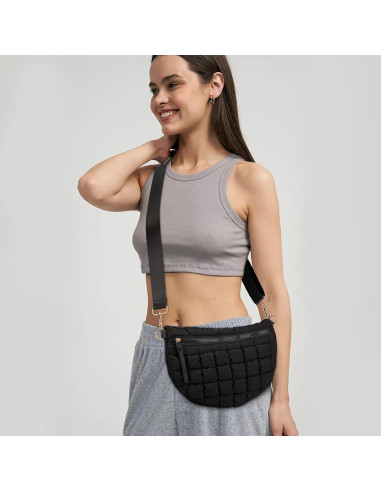 Bolso Cruzado Acolchado de Nylon para Mujeres - Negro