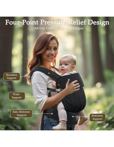 Portabebés Ergonómico Safotad Negro Ajustable 3.2-25 kg