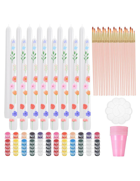 Kit de Pintura de Velas Resholder 64 Pcs - 16 Velas Blancas, 24 Pinceles, 96 Colores