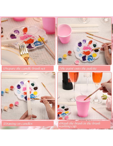 Kit de Pintura de Velas Resholder 64 Pcs - 16 Velas Blancas, 24 Pinceles, 96 Colores