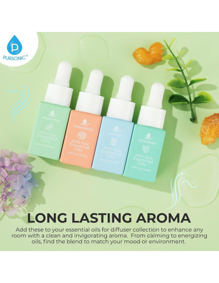 Aceites Esenciales Naturales Pursonic 10 ml - Eucalipto, Lavanda, Menta, Incienso