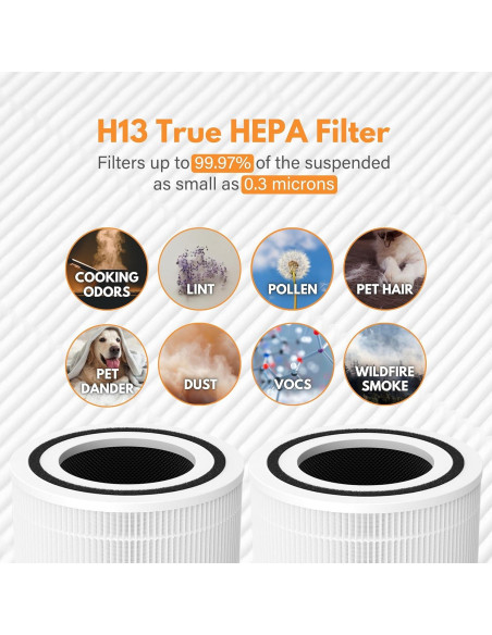 Filtro de Reemplazo 3-en-1 Filter-Monster para Levoit Core 300 - Paquete de 2