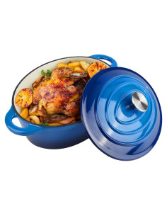 Olla de Hierro Fundido Enameled Alathote 5.5 QT Azul Ovalada