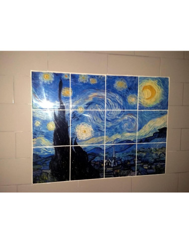 Mural de Azulejos Cerámicos FlekmanArt Noche Estrellada 60x45 cm
