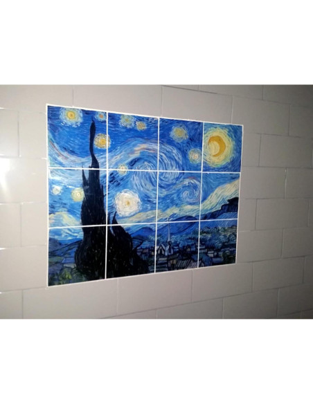 Mural de Azulejos Cerámicos FlekmanArt Noche Estrellada 60x45 cm