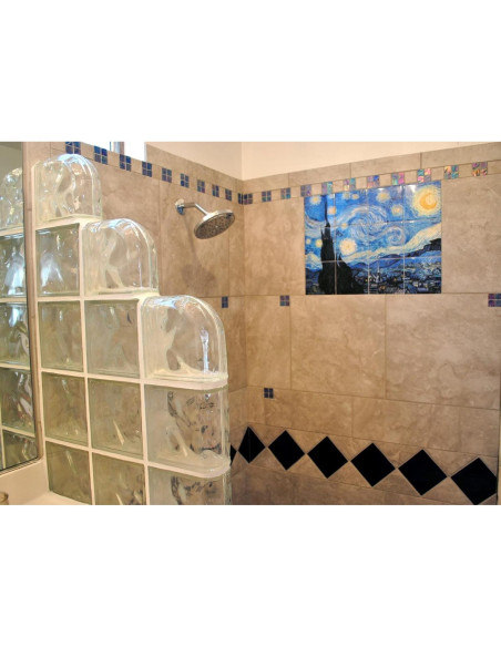 Mural de Azulejos Cerámicos FlekmanArt Noche Estrellada 60x45 cm