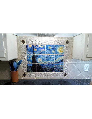 Mural de Azulejos Cerámicos FlekmanArt Noche Estrellada 60x45 cm