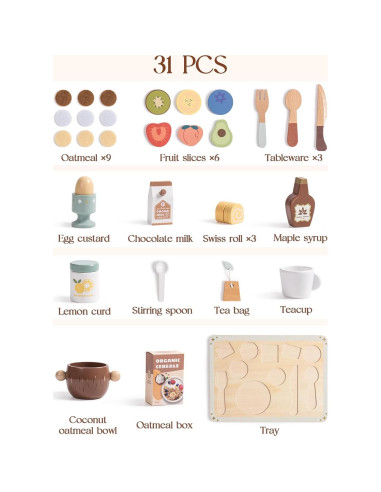 Set de Comida de Madera ROBOTIME para Niños +30 Piezas