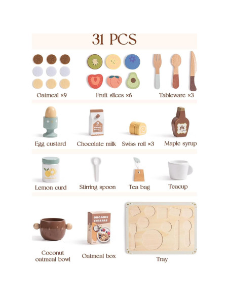 Set de Comida de Madera ROBOTIME para Niños +30 Piezas