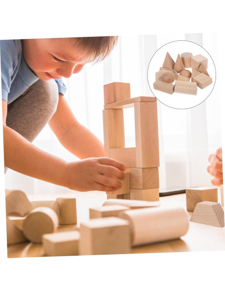 Bloques de Madera Natural YARNOW 15pcs para Aprendizaje 3D