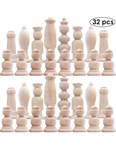 Juego de Ajedrez de Madera sin Pintar AEVVV - 32 Piezas DIY 2