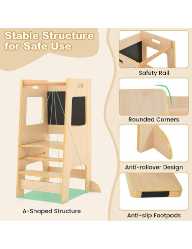 Torre de Aprendizaje para Niños Costzon, Altura Ajustable, Pizarra