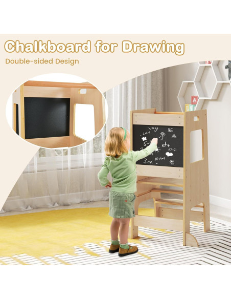 Torre de Aprendizaje para Niños Costzon, Altura Ajustable, Pizarra