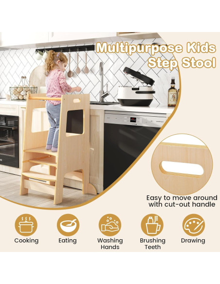 Torre de Aprendizaje para Niños Costzon, Altura Ajustable, Pizarra