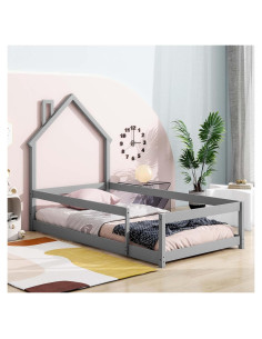 Cama de Piso Twin Montessori Genérico Madera Pino Gris