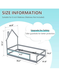 Cama de Piso Twin Montessori Genérico Madera Pino Gris 2