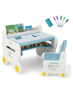 Conjunto de Mesa y Sillas para Niños Costzon Azul 3 Piezas