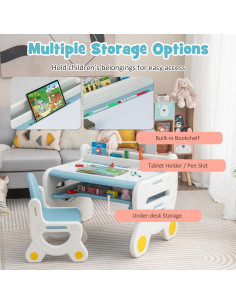 Conjunto de Mesa y Sillas para Niños Costzon Azul 3 Piezas 2