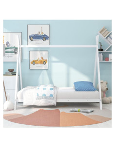 Cama Montessori de Metal Majnesvon Tipo Casa 190.5x121.6cm Blanco