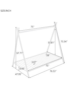Cama Montessori de Metal Majnesvon Tipo Casa 190.5x121.6cm Blanco 2
