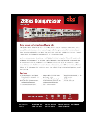 Compresor de Audio dbx 266xs Profesional 1U Plata