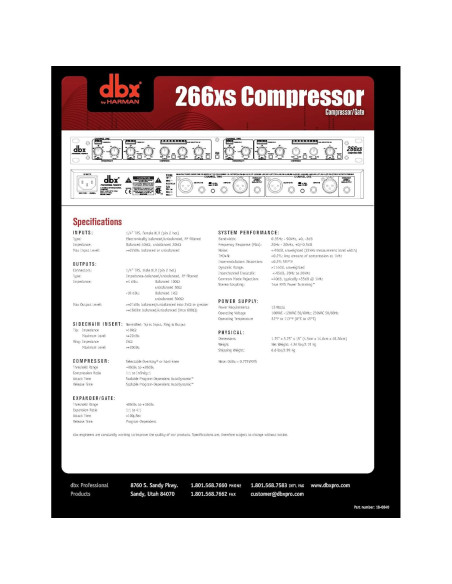 Compresor de Audio dbx 266xs Profesional 1U Plata