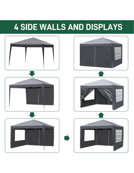 Carpa Plegable 3x3m Gris Oscuro con 4 Paredes Laterales