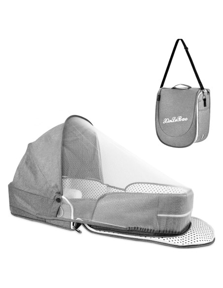 Cuna portátil de viaje SZRUNZHU gris con mosquitera y bolsa