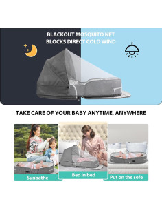 Cuna portátil de viaje SZRUNZHU gris con mosquitera y bolsa 2