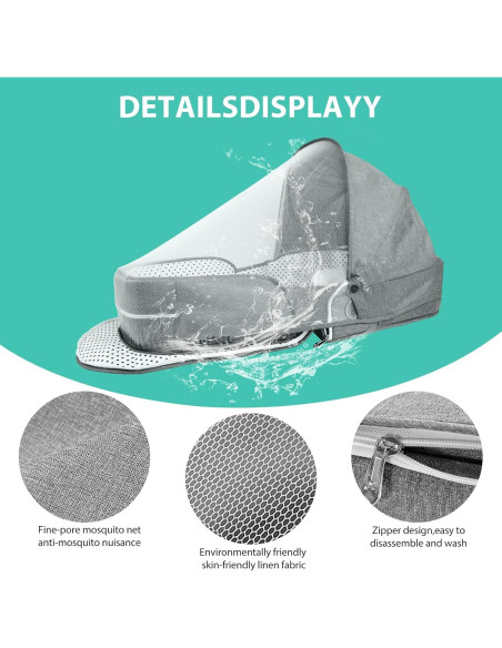 Cuna portátil de viaje SZRUNZHU gris con mosquitera y bolsa