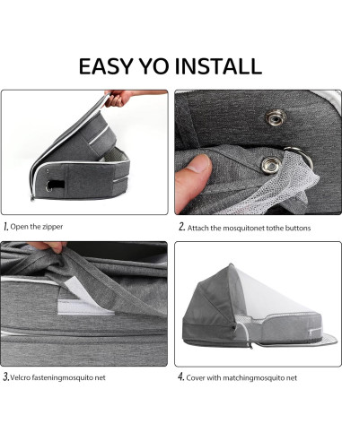 Cuna portátil de viaje SZRUNZHU gris con mosquitera y bolsa