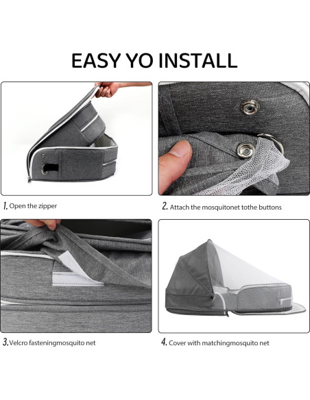 Cuna portátil de viaje SZRUNZHU gris con mosquitera y bolsa