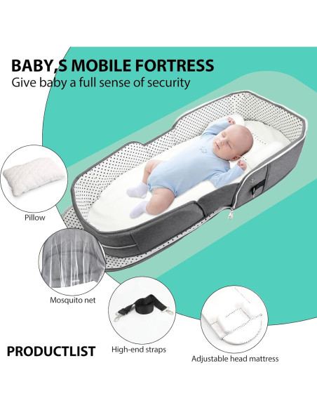 Cuna portátil de viaje SZRUNZHU gris con mosquitera y bolsa