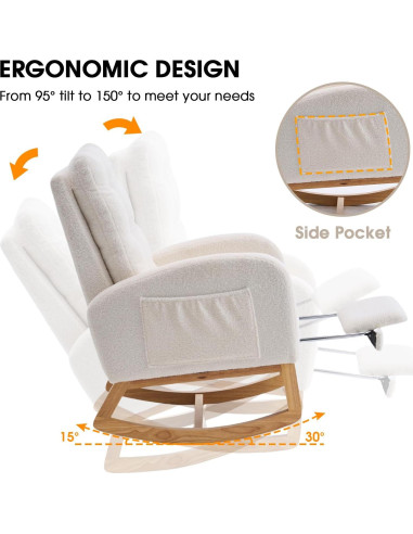 Silla Mecedora NIOIIKIT Reclinable con Reposapiés Beige