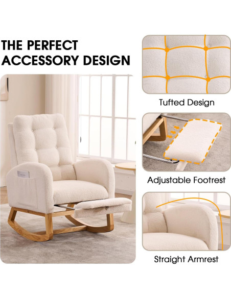 Silla Mecedora NIOIIKIT Reclinable con Reposapiés Beige