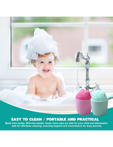 2 Tazas de Enjuague para Baño de Bebé Sin Lloros - Verde Claro