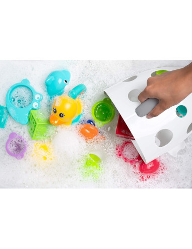 Organizador de Juguetes de Baño Bizzu, Cesta con Asa y Drenaje