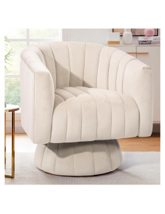Silla de Acento Giratoria Kromax Terciopelo Beige 360