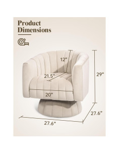 Silla de Acento Giratoria Kromax Terciopelo Beige 360 2