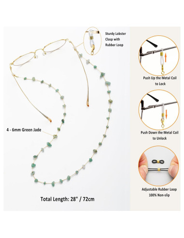 Cadena de Gafas Jade Verde para Mujeres con Soporte Antideslizante