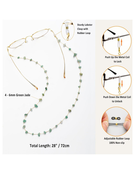 Cadena de Gafas Jade Verde para Mujeres con Soporte Antideslizante